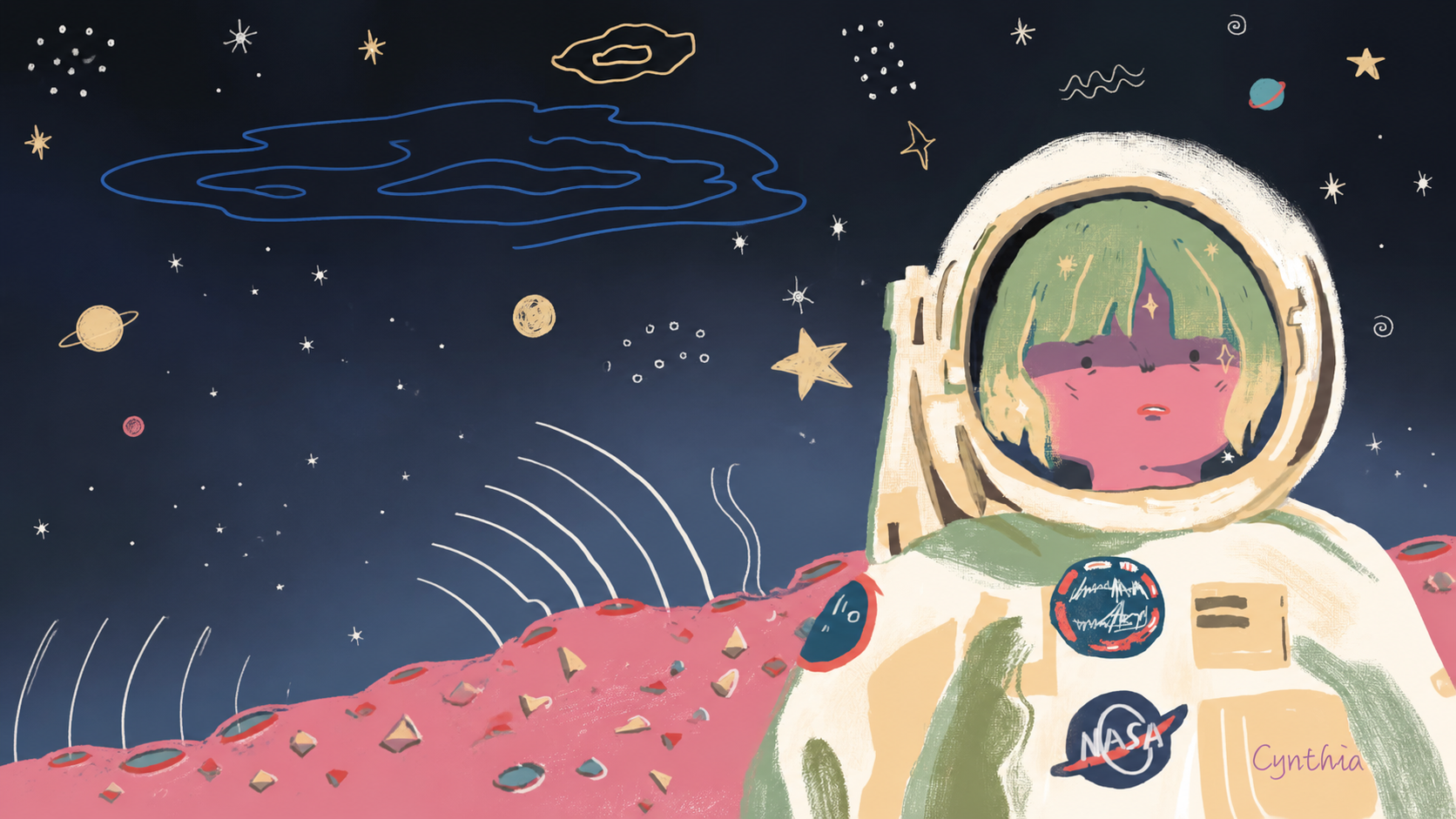 Cynthia 的宇航员与星空插画
